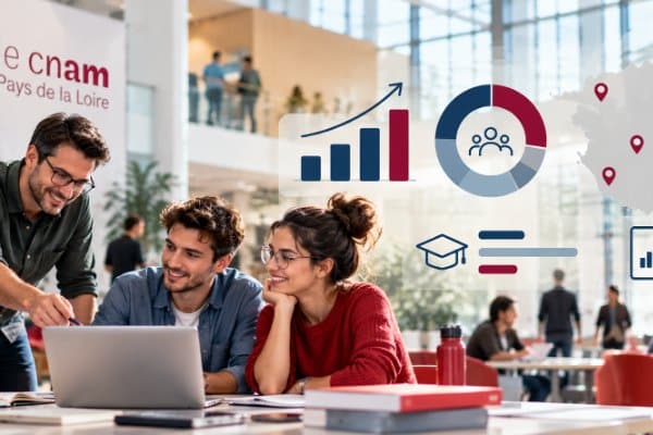 Équipe autour d’un ordinateur et d’indicateurs de performance