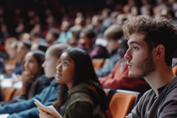 Élèves prenant des notes en cours
