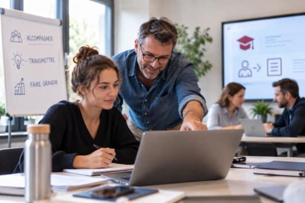 Formateur accompagnant une apprenante