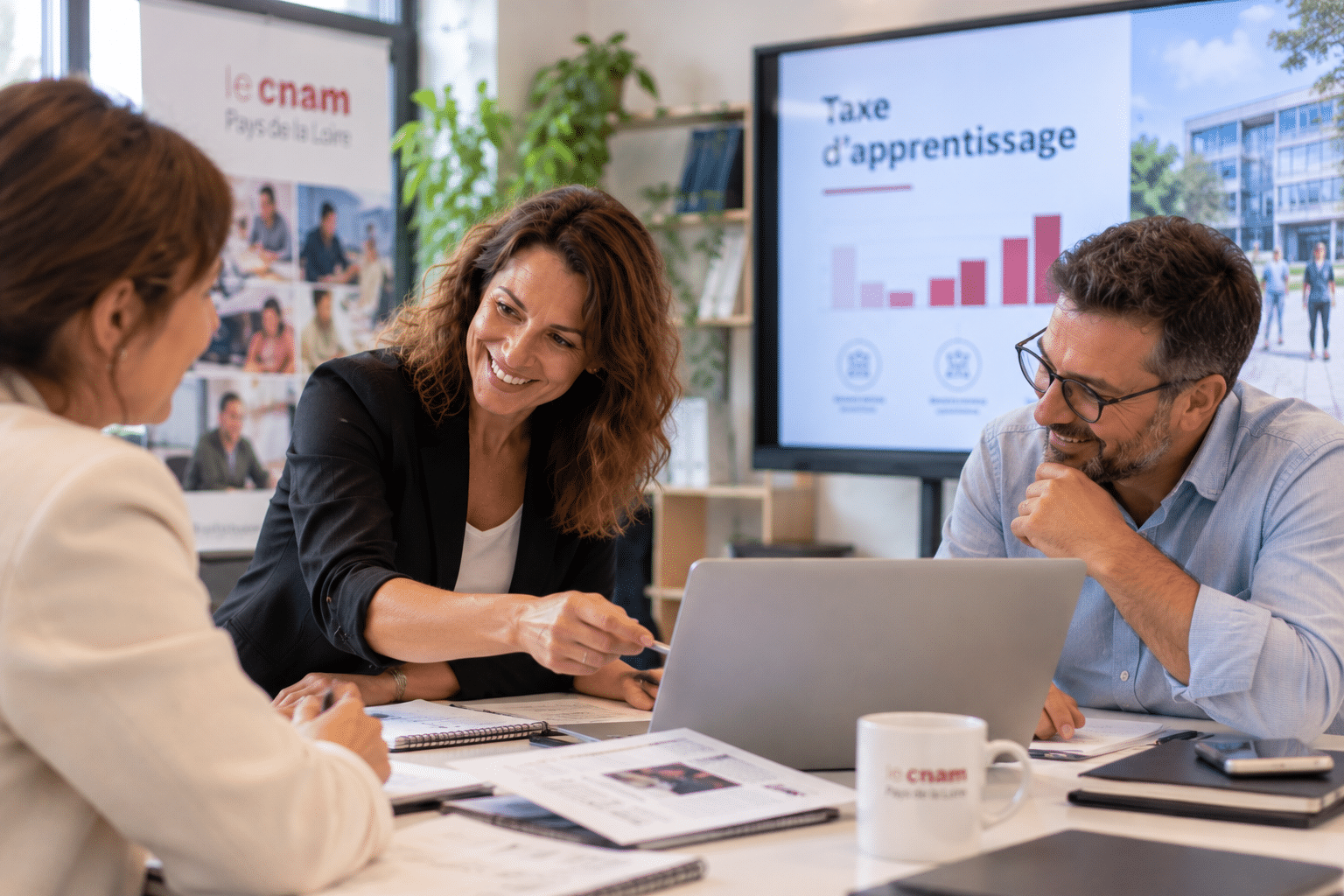 Réunion autour d'un ordinateur sur la taxe d'apprentissage